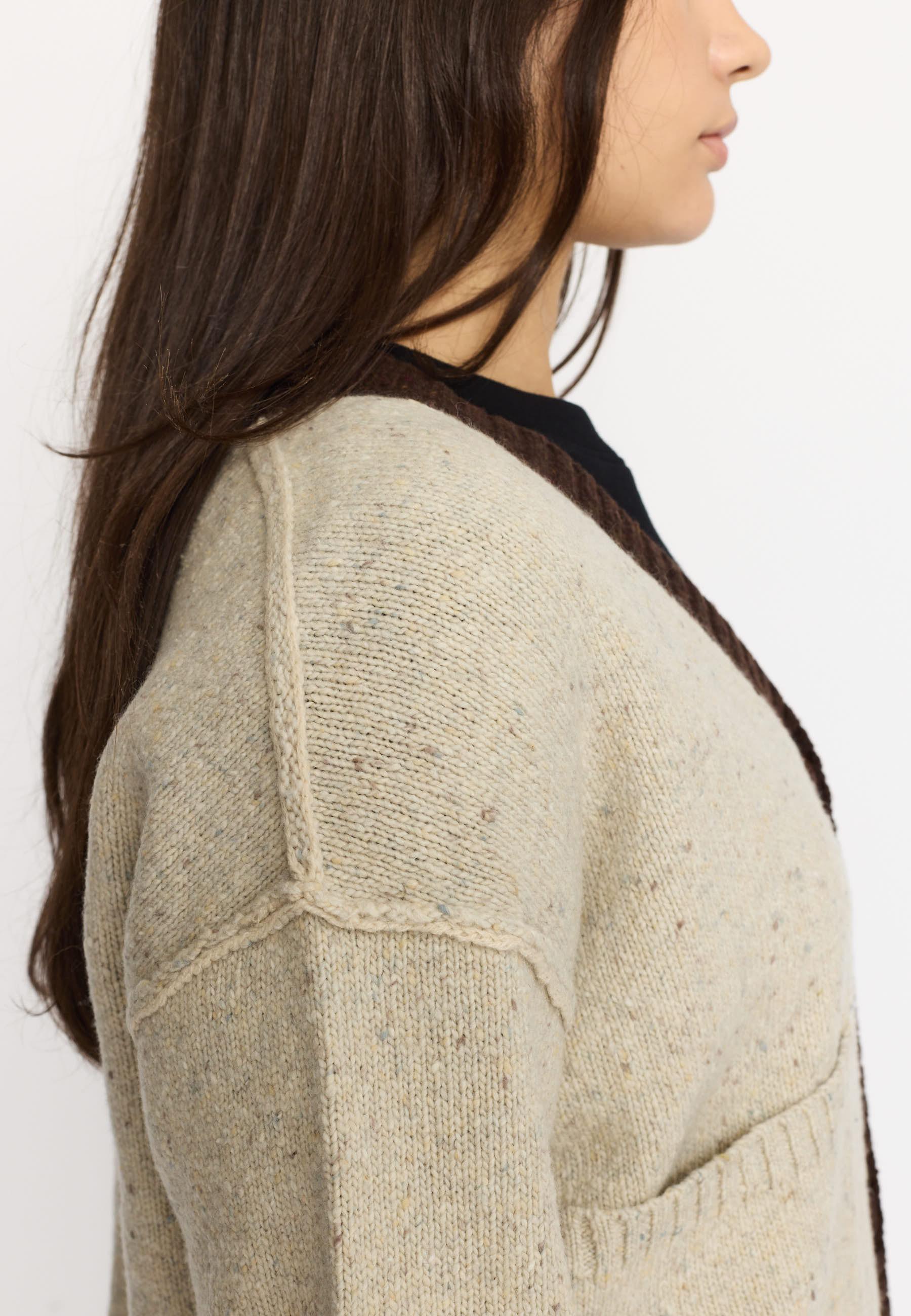 Selfhood Heavy Block Cardigan Offwhite Damen Merino Alpaka Strickjacke weiß
